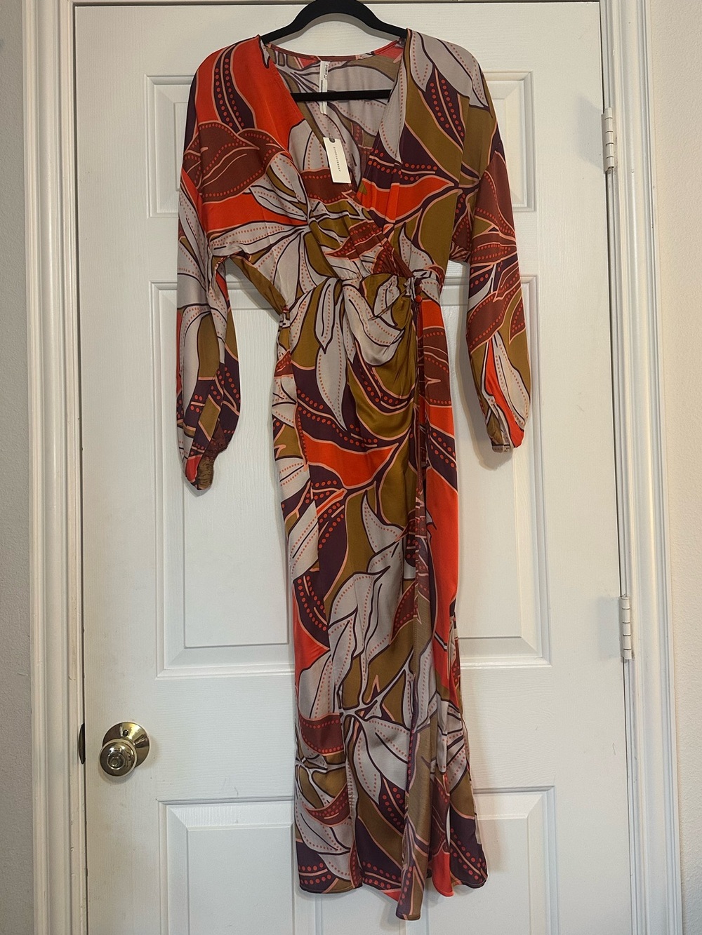 Anthropologie Floral Printed Midi Dress XS NWT Satin Faux Wrap Long Sleeve $170 - Picture 2 of 14